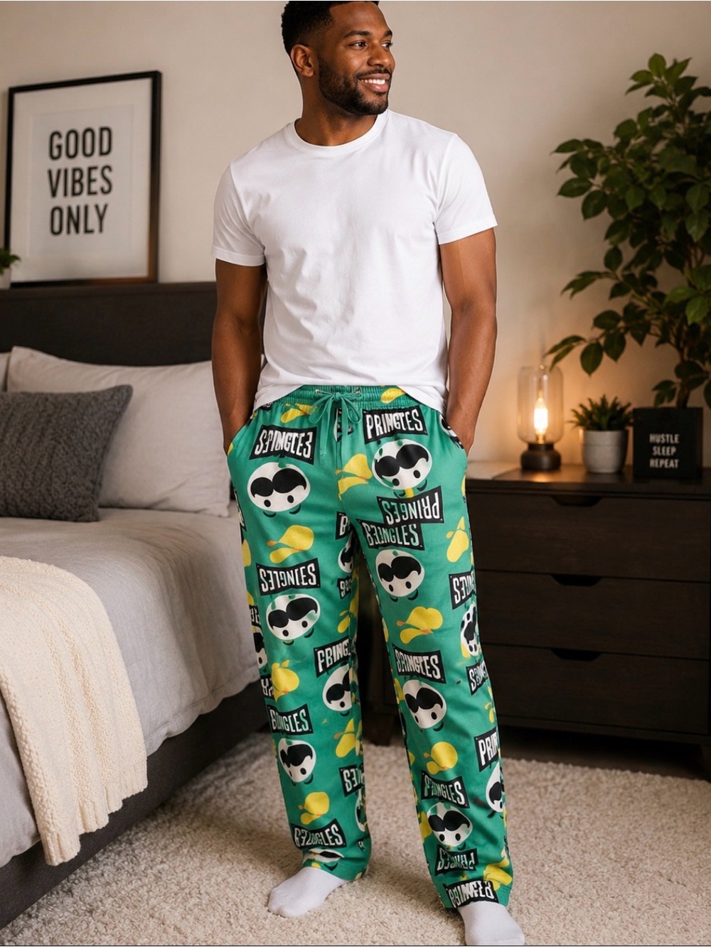 Pringles Green Sleep Pants with Yellow & Black Print - 2XL